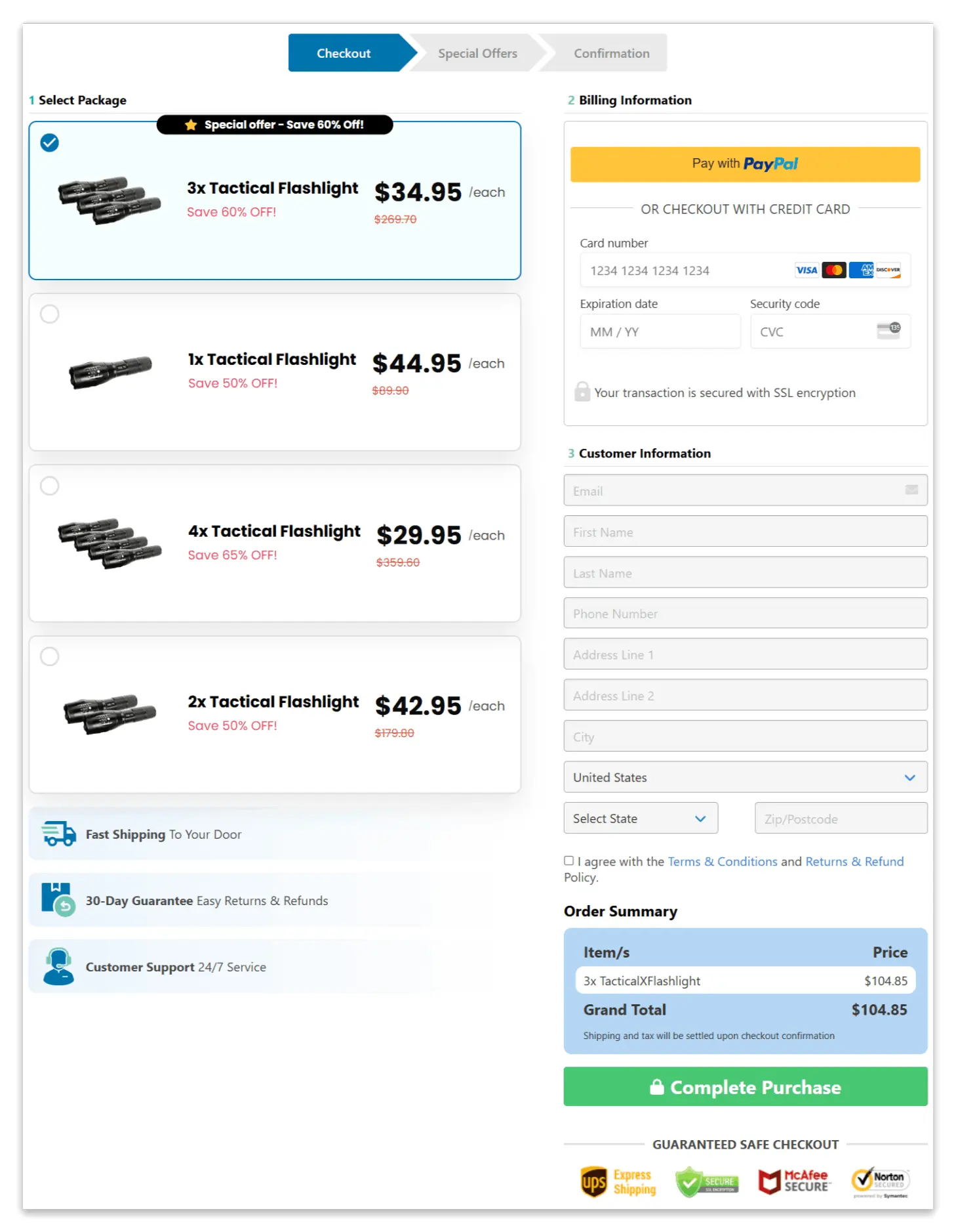 Tactical Flashlight secure checkout page